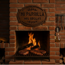 Cartel oxidado de chapa MI PARRILLA MIS REGLAS - 1