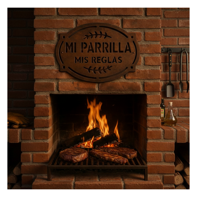 Cartel oxidado de chapa MI PARRILLA MIS REGLAS - 1