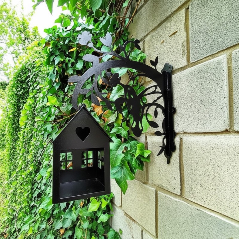 Comedero pájaros + soporte pared negro - 1