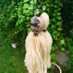 Borla medallón cerámica pintado gris manchas negras - 2