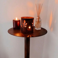 Portavela fanal macetero chapa calada oxido mesa - 1