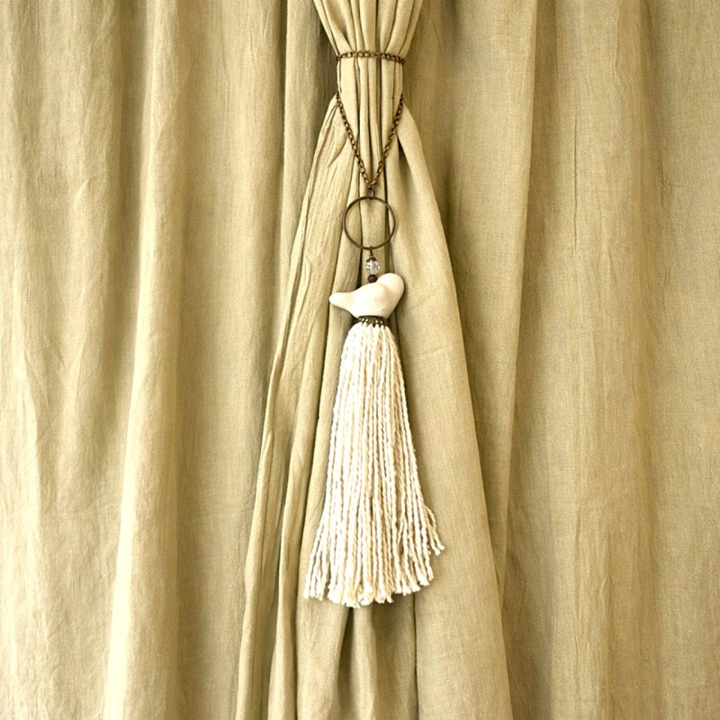 Borla pajarito crudo cerámica lana cruda - 1