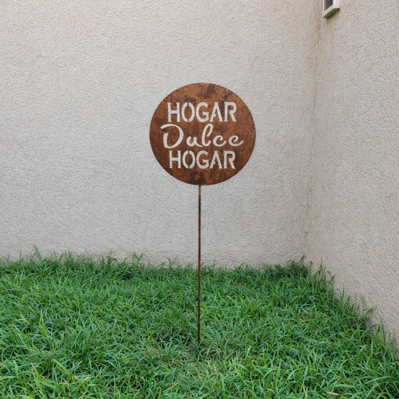 Pincho tutor calado hogar dulce hogar chapa oxido vintage - 1