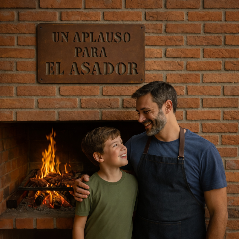 Cartel UN APLAUSO PARA EL ASADOR chapa oxido vintage - 1