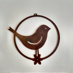 Móvil colgante pajarito sobre flor oxido - 1