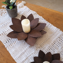 Fanal porta vela flor loto de mesa 30cm oxidado - 2