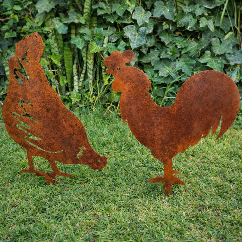Set gallo + gallina chapa oxido - 1