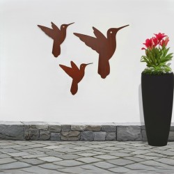Set x3 colibrí figura pared chapa oxido - 1