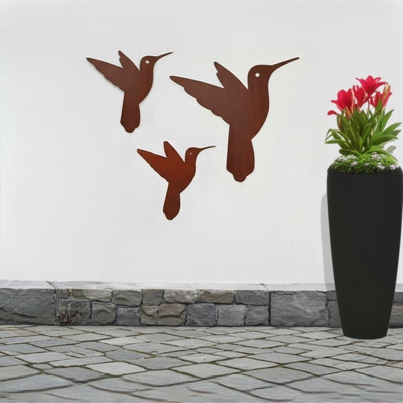 Set x3 colibrí figura pared chapa oxido - 1