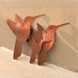 Set x3 colibrí figura pared chapa oxido - 3