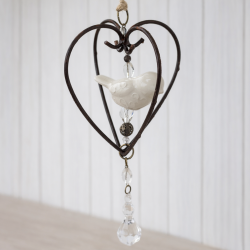 Colgante hierro corazón completo c/pajarito ceramica crudo y oxido