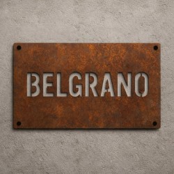 Cartel con nombre hierro oxidado real 15x25cm