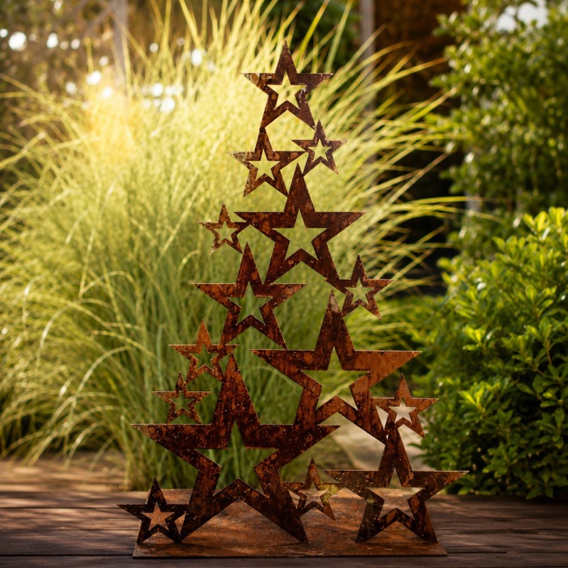 Pino arbolito navidad estrellas 50cm Apoyo chapa oxido - 1
