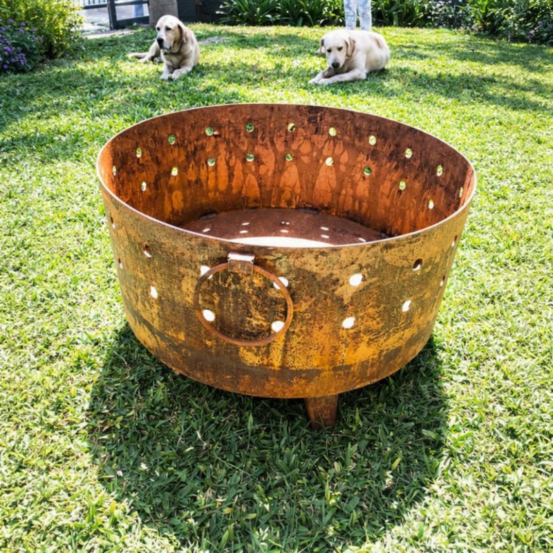 Fogonero hierro circular 70cm calado oxido - 1