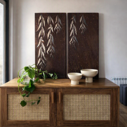 Cuadro Diptico hojitas chapa oxido 33x71cm - 1
