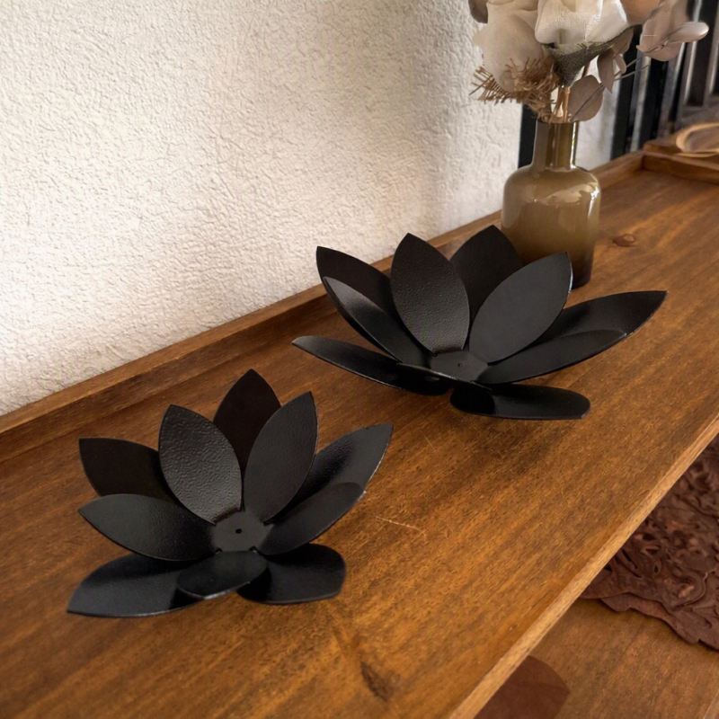 Set x2 fanales portavela loto de mesa 15 + 30cm negro - 1