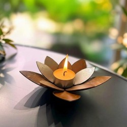 Fanal porta vela flor loto de mesa 15cm oxidado