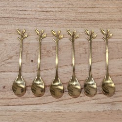 Cuchara acero dorado hojitas x6