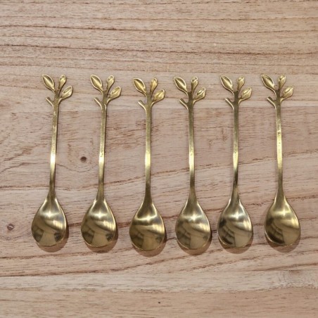 Cuchara acero dorado hojitas x6